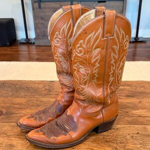 Justin Brown Two Tone Leather Vintage Western Boots Exotic Size 10